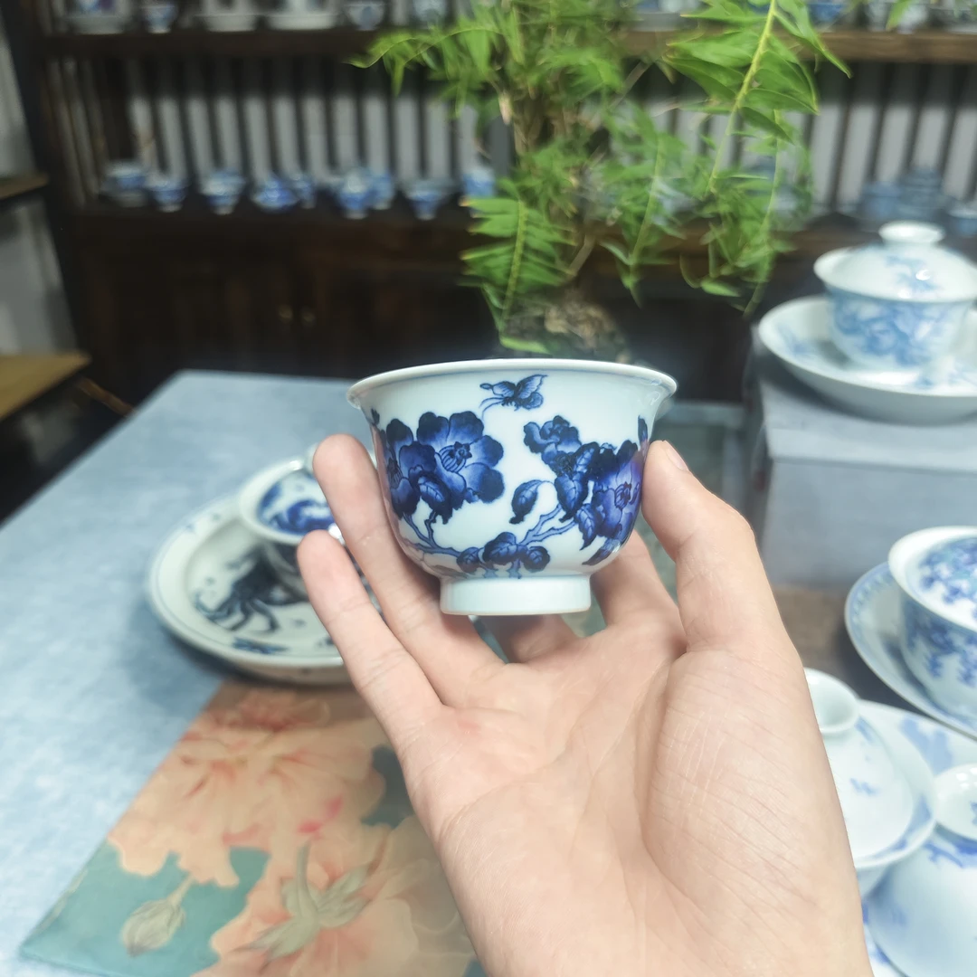 明逸堂青花山茶花主人杯茶杯