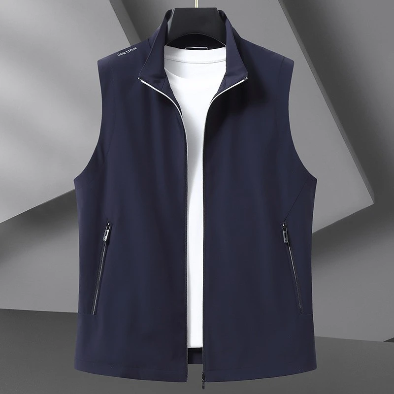 【大码男装】2025宽松牛奶丝马甲外套春季新款立领无袖夹克加肥大