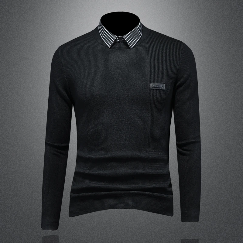 NOIENKAIRU尼因基鲁假两件衬衫男长袖秋冬季翻领百搭潮牌休闲衬衣