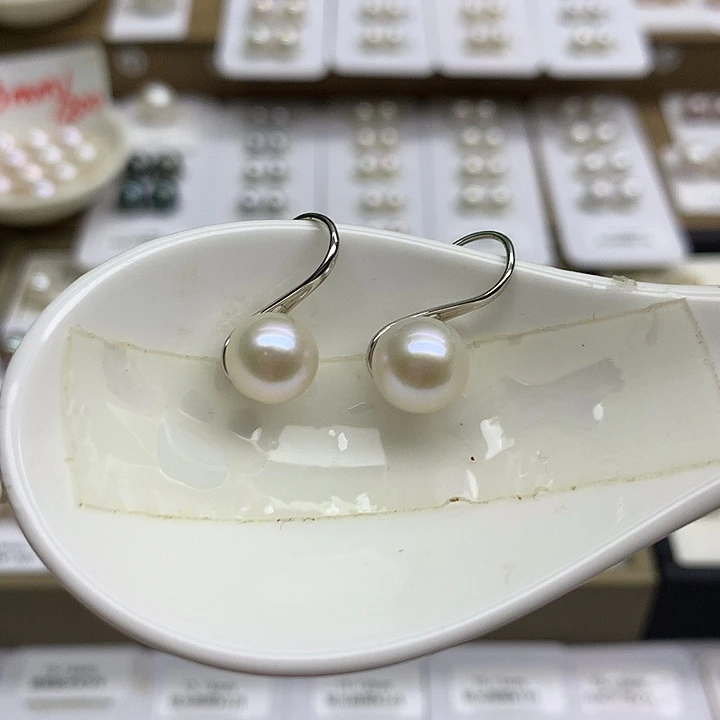 海水珍珠银S925镶嵌耳饰