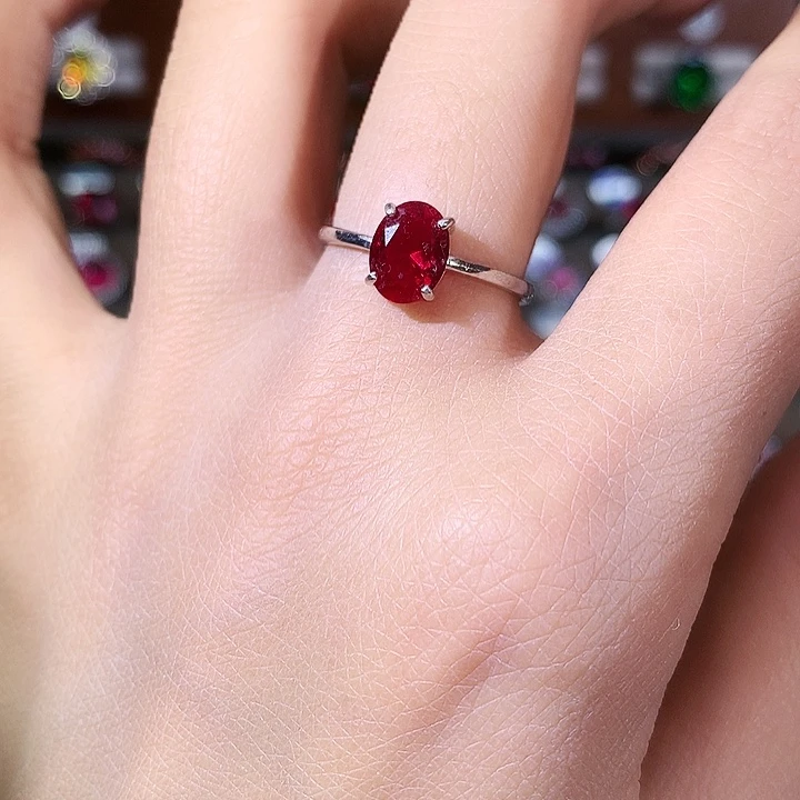 红宝石银S925镶嵌戒指白68