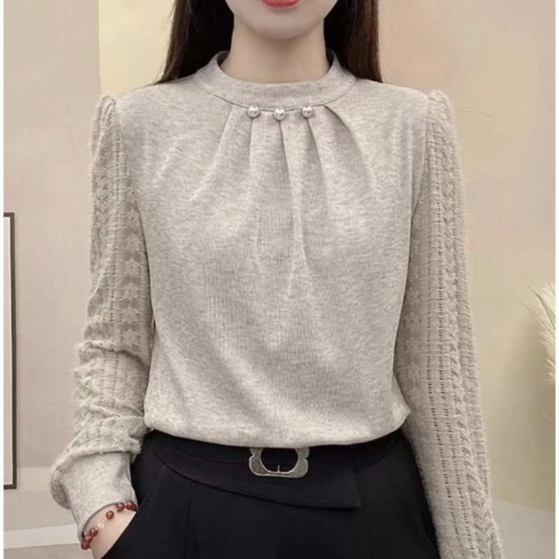 2025早冬新款绒净色钉珠圆领百搭时尚轻奢植绒遮肉女士打底1219