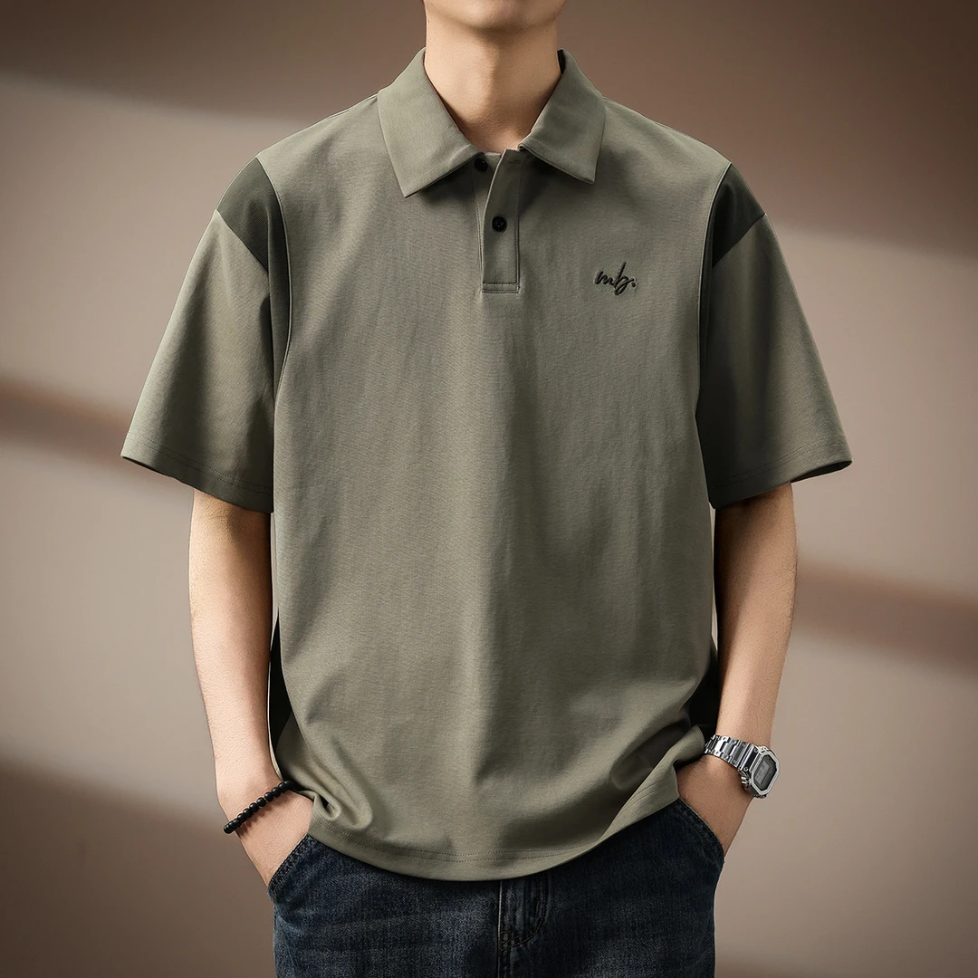 撞色拼接设计感短袖Polo衫男士夏季宽松翻领T恤半袖保罗衫男