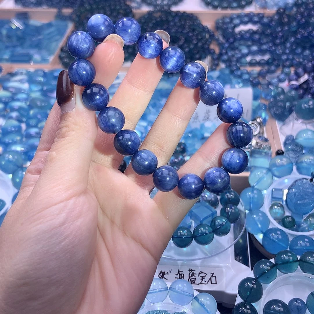 未镶嵌手串海蓝宝石猫眼蓝晶石11m【550元】要拍10件