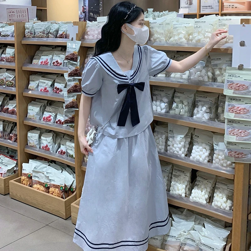 夏季新款水手少女日系学院风海军领套装青春活力中学生裙子两件套