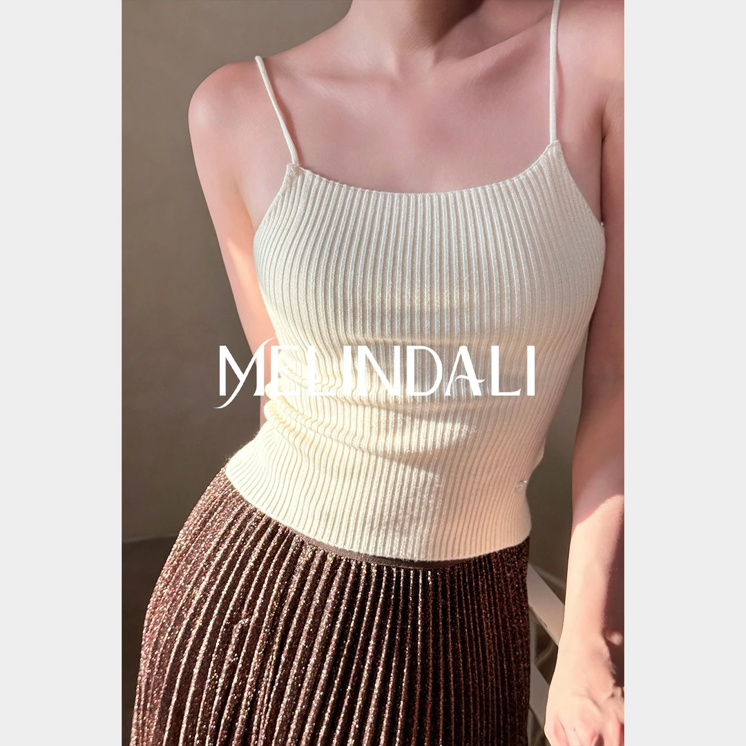 Melinda Li【温暖肌理】精致叠穿平领弹力针织打底细肩带内搭吊带