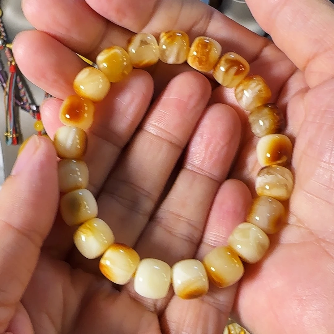 蜜蜡未镶嵌手链蜜蜡沁色妖文手串