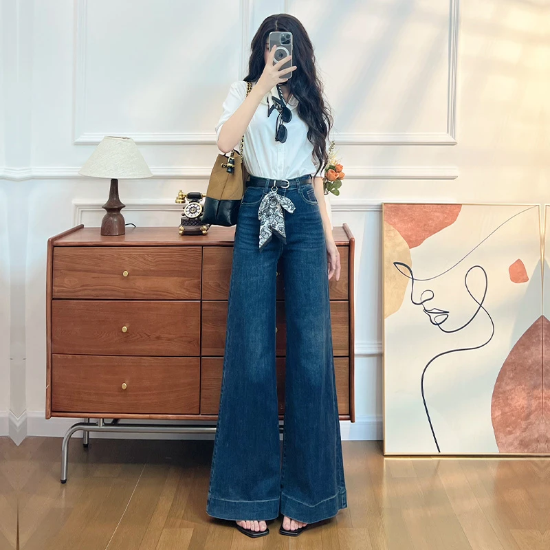 阔腿牛仔裤女春秋季2025新款宽松显瘦垂感超火慵懒设计感直筒裤子