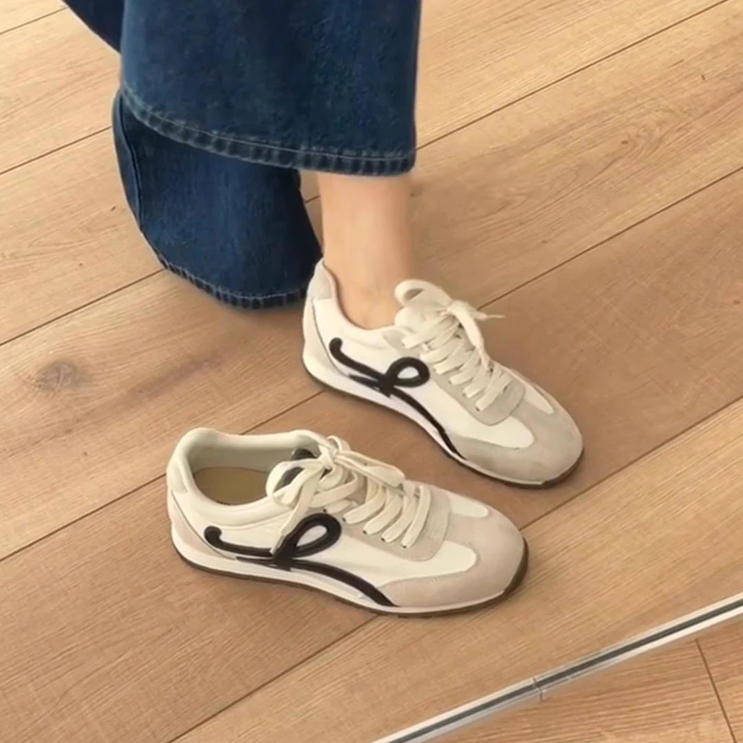 正品材质蓝色厚底新款2025复古风百搭休闲女款阿甘鞋德训鞋类似牛