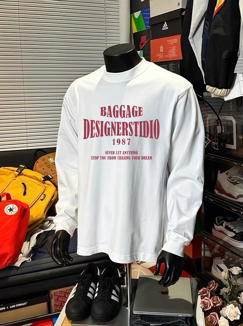 重磅纯棉长袖T恤男落肩春秋情侣港风字母印花秋衣打底衫秋季上衣