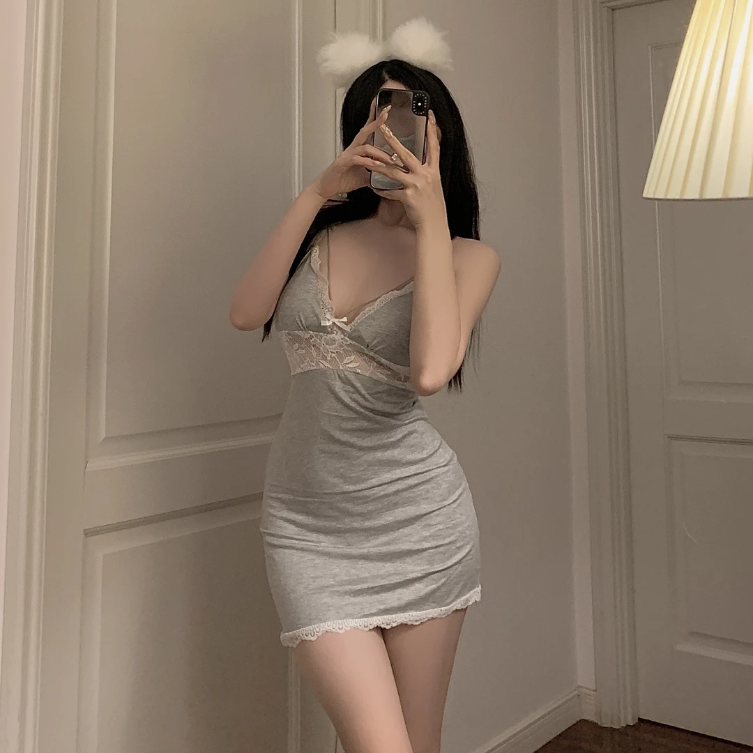 【夜色】纯欲舒适性感睡衣露背吊带女式家居性感睡裙私房F371