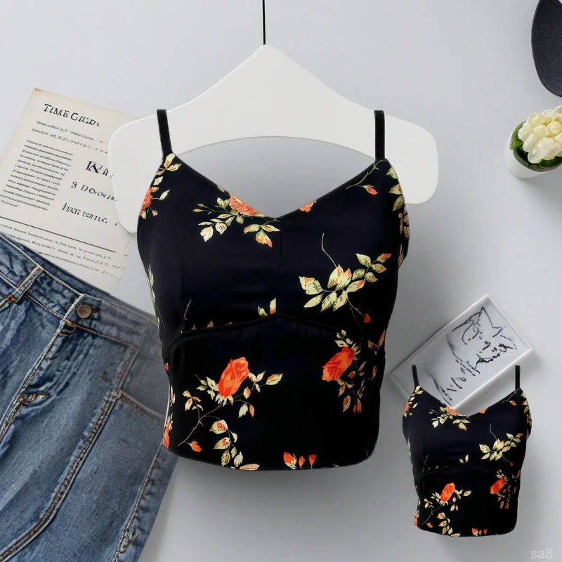 内搭提花复古修身显瘦性感美背吊带背心女夏季防走光一体底胸垫打