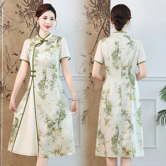 新中式妈妈夏装改良旗袍连衣裙洋气2024新款中老年夏季雪纺裙子女