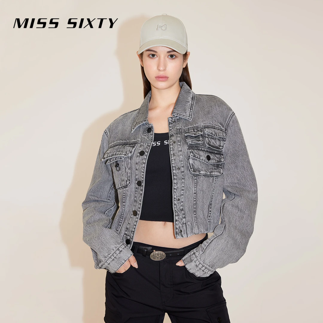 Miss Sixty2024春新款牛仔外套女复古工装风口袋短款小众尤莱特