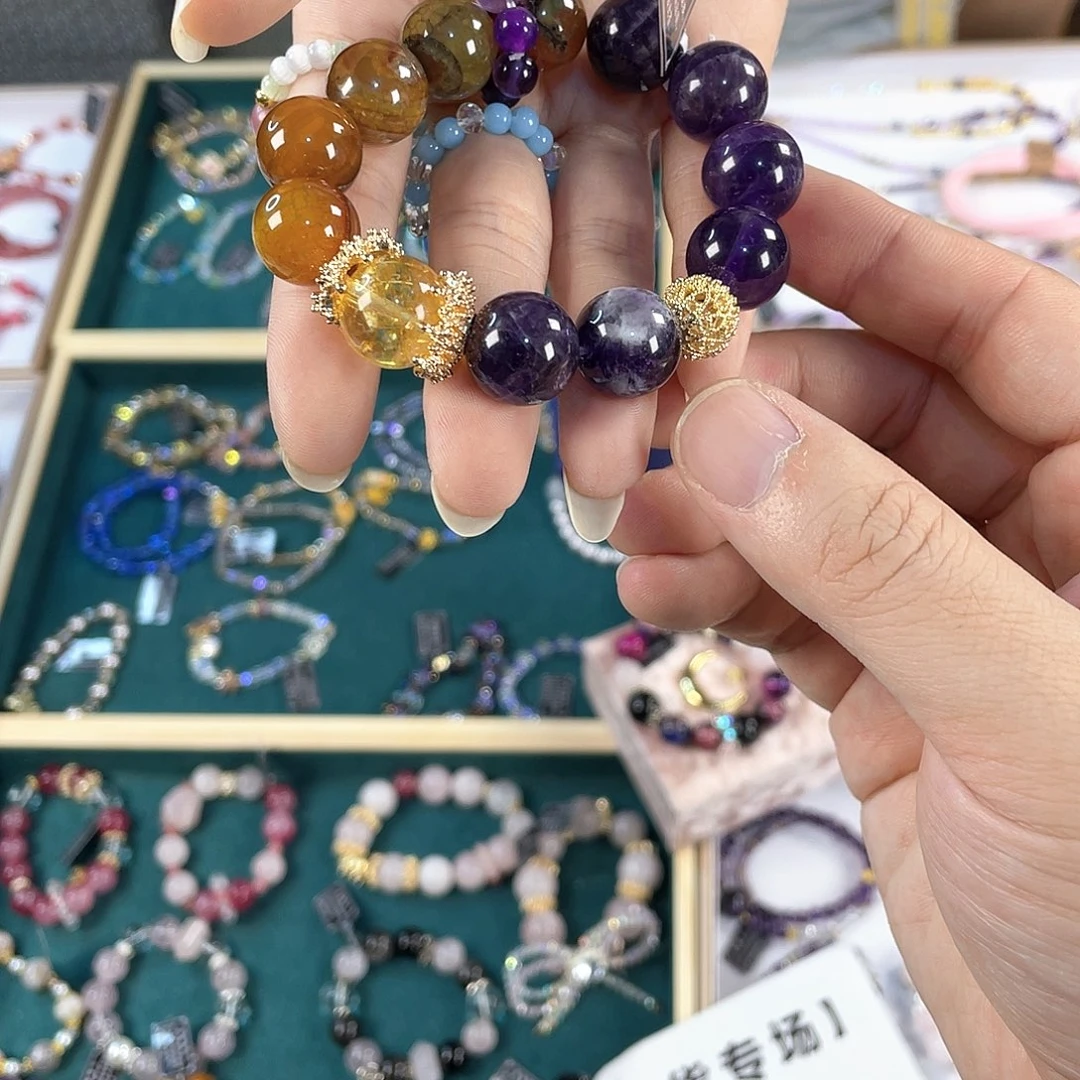 水晶手链银S925镀金镶嵌