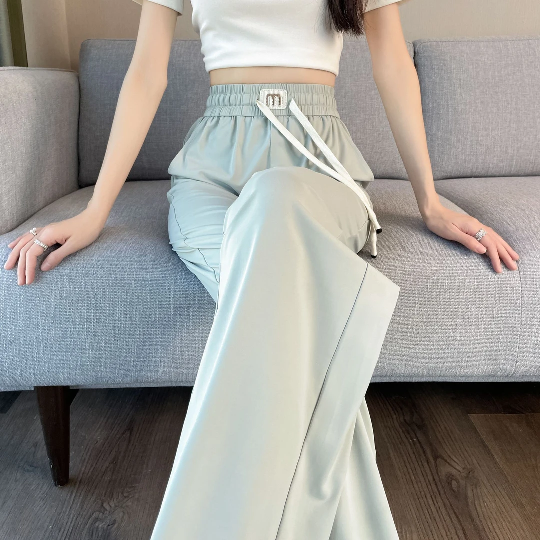 窄版冰丝阔腿裤女2025新款夏季薄款高腰直筒垂感防晒凉凉休闲裤子