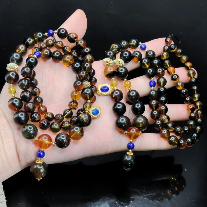 【康康严选】星际蓝翁珀琥珀DIY塔链项链JX【多样性发其一】约7-13mm+