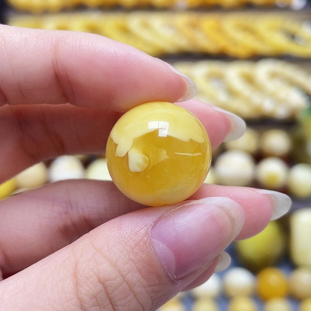 未镶嵌琥珀裸石19.7mm圆珠皮线