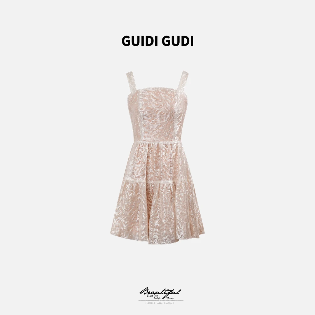 GUIDI GUDI【贵族小姐】黄加蓝气质女人味吊带连衣裙