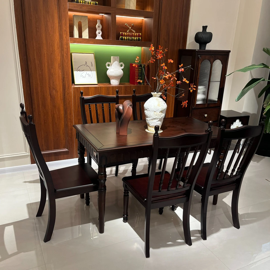 2501#中古风实木餐桌椅法式轻奢中古色西餐桌客厅家用餐桌高级
