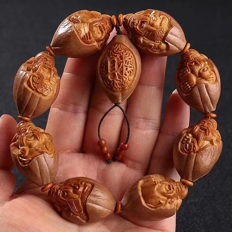 橄榄核手串大籽包衣财神精工细雕九颗2.0大籽颗颗不一样男女同款