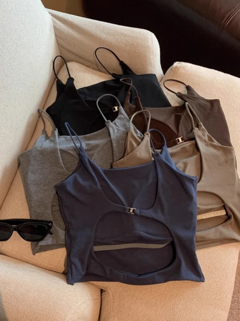 美背纯欲风露背吊带背心女夏外穿带胸垫文胸一体独特精致短款上衣