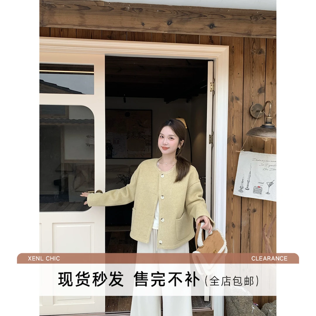 陳文文xenl【格雷小姐】秋冬新款高级感气质短款羊毛双面呢外套0151