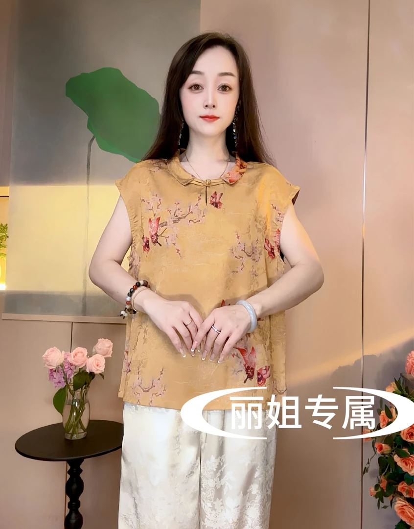 2025新款斜领巾夏季小飞袖清新百搭上衣小衫15299