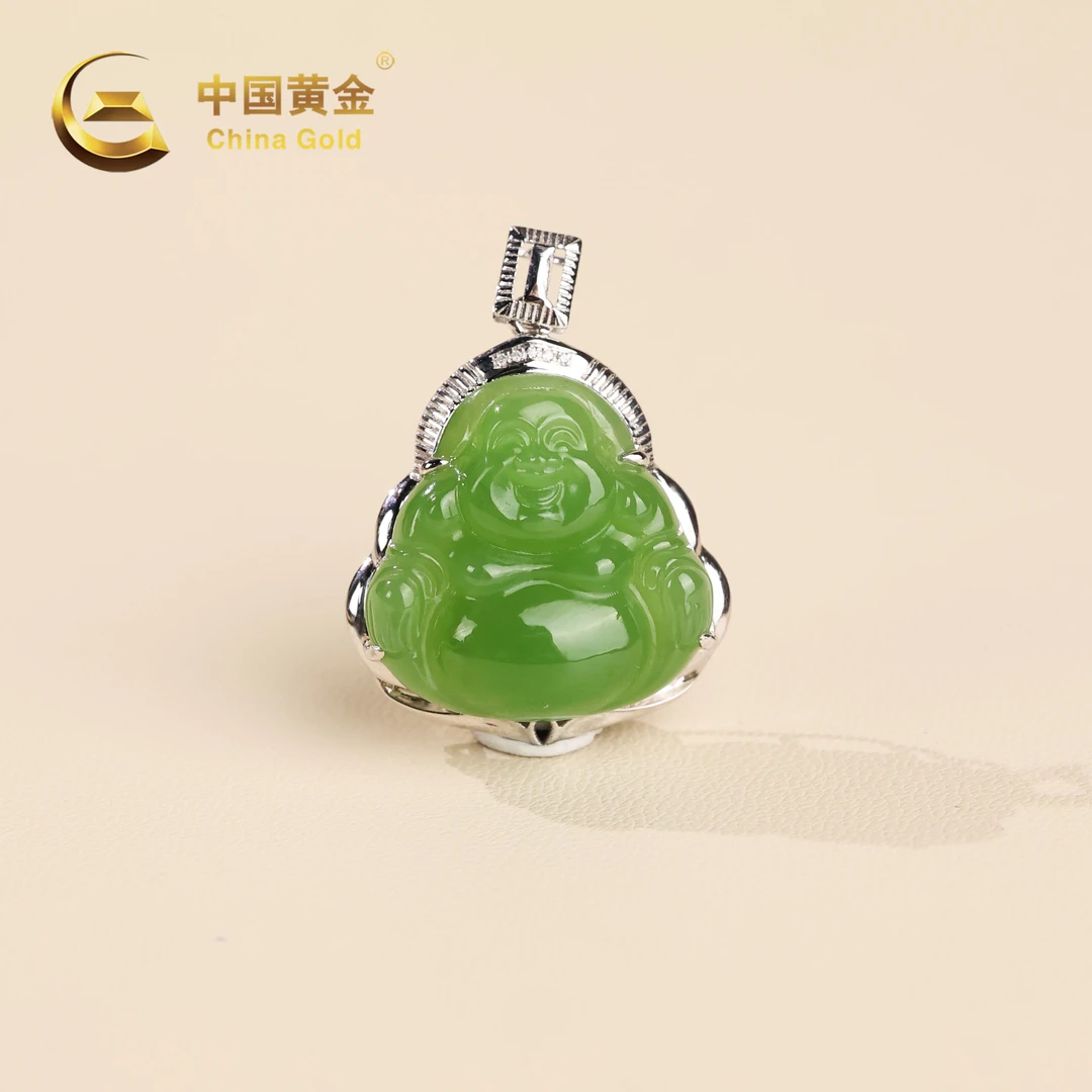 【中国黄金】翠芊 | 和田玉*吊坠*18k金镶嵌-D9569-格
