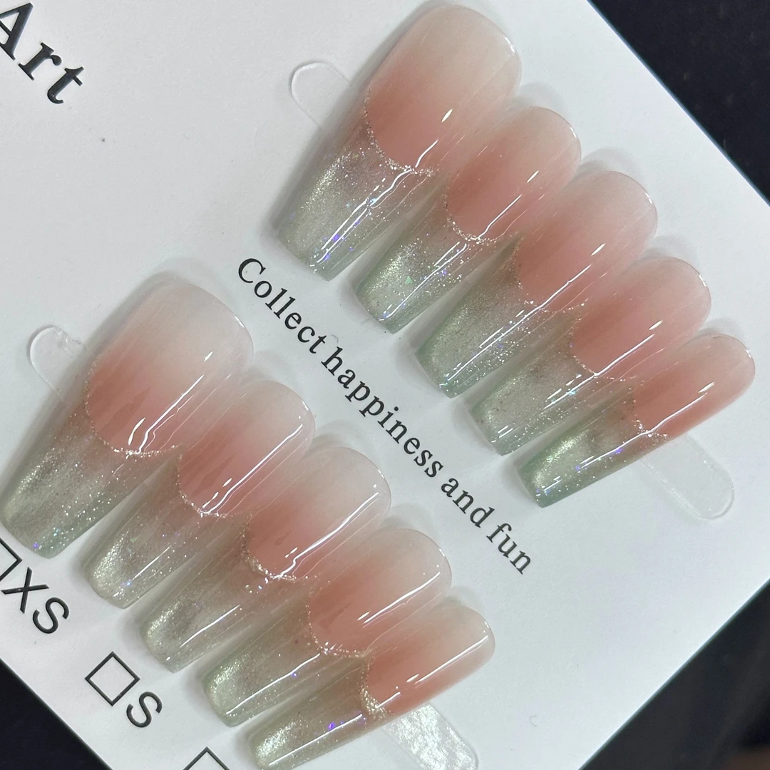 高级显河细闪清透蓝色时尚百搭穿戴甲中长款夏日穿戴式