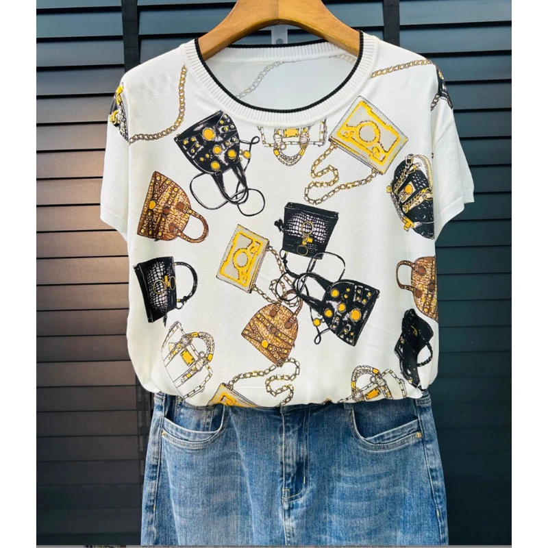 【清仓福利】SS 23985 包包前后印花桑蚕丝重磅上衣