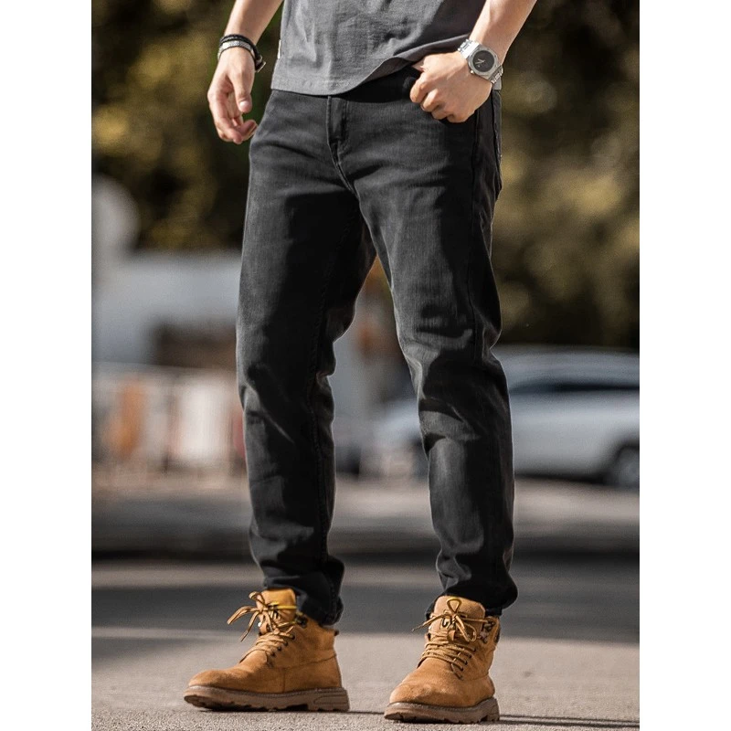 黑色牛仔裤男春秋款美式复古裤子男直筒水洗做旧修身休闲裤秋季