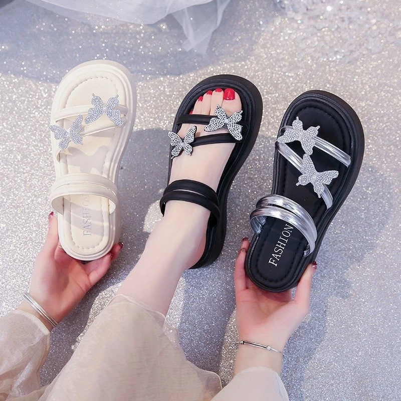 沙滩凉拖鞋女夏外穿高跟凉鞋松糕新款增高配厚底2025仙女裙子水钻