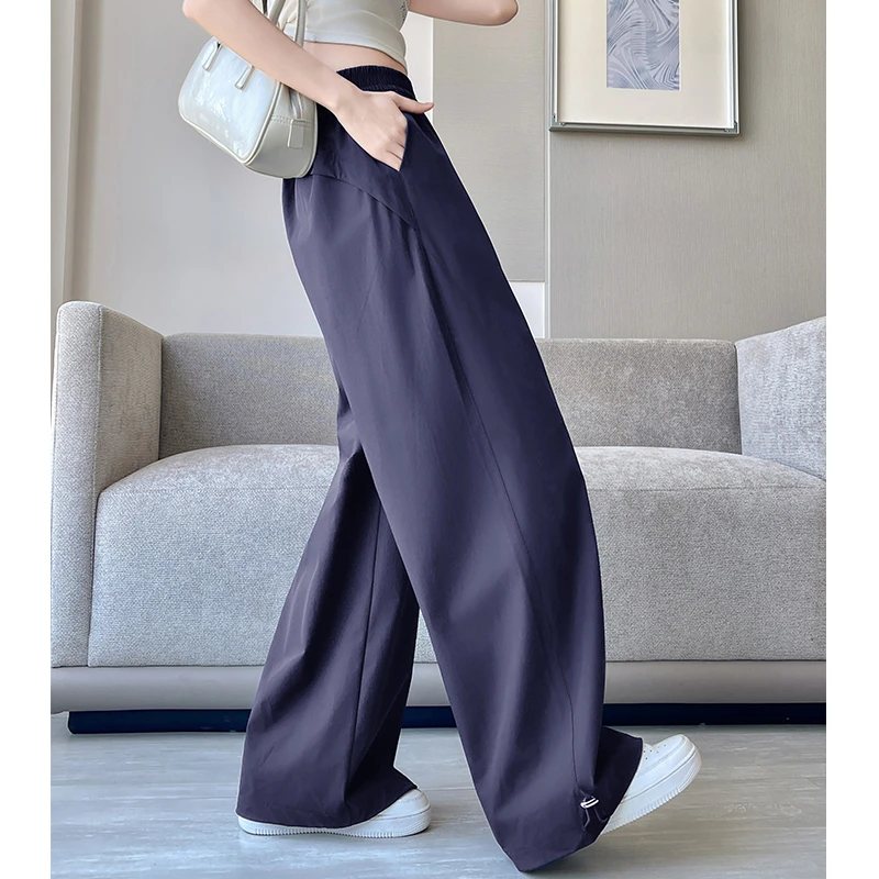 藏青色工装裤女夏季2025新款美式酷飒风直筒裤宽松显瘦休闲阔腿裤