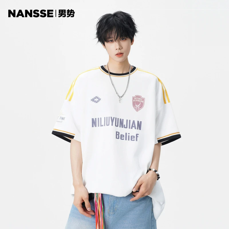 美式字母印花短袖T恤男生2025夏季新款街头休闲宽松百搭半袖体恤