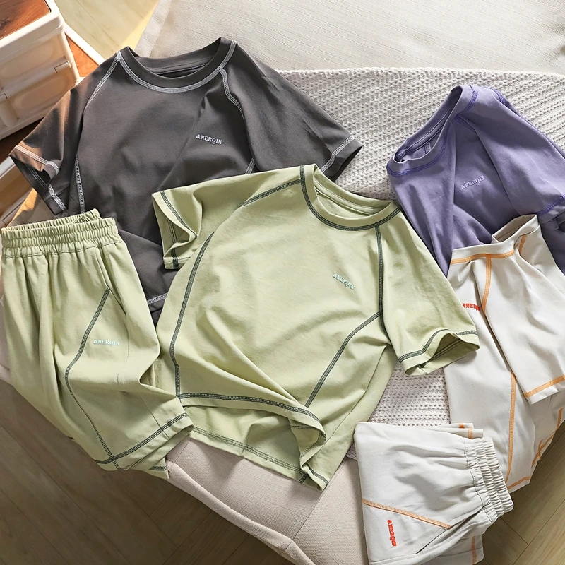 男童夏季新款清爽麻棉套装中大童凉感速干运动两件套男女短袖6104