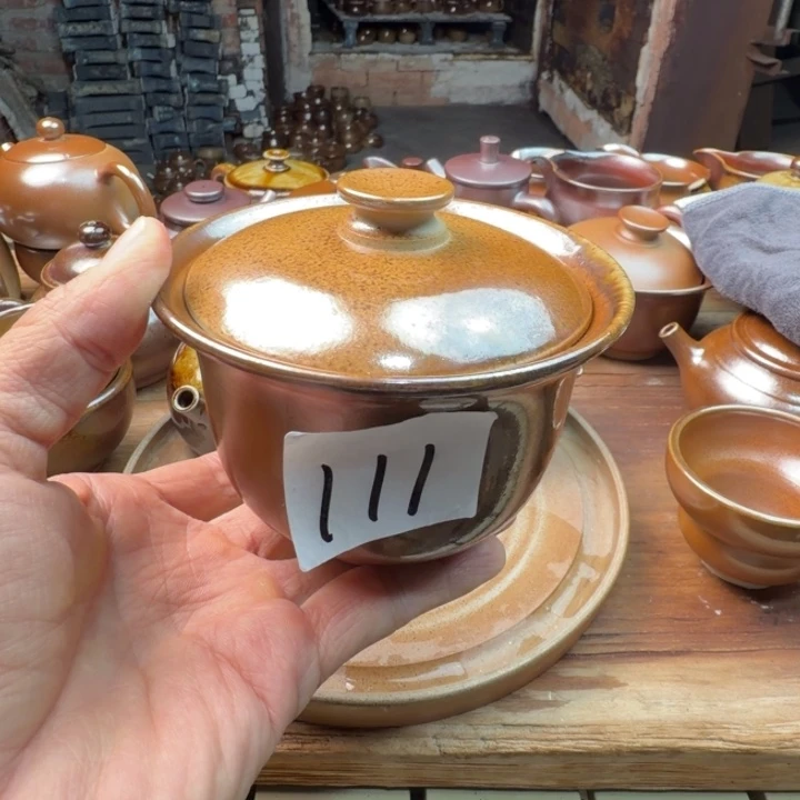 平***福陶建水紫陶白泥柴烧盖碗