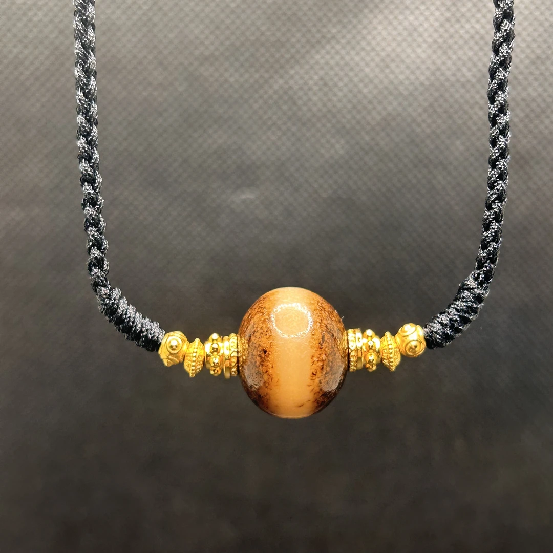 台珠曲贡全手工老料一线药师条纹玛瑙算盘珠15*18mm左右