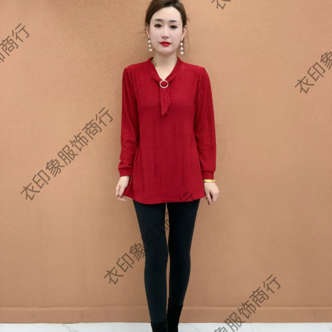 2025春季新款妈妈装时尚宽松飘带气质减龄显瘦百搭洋气小衫359-7