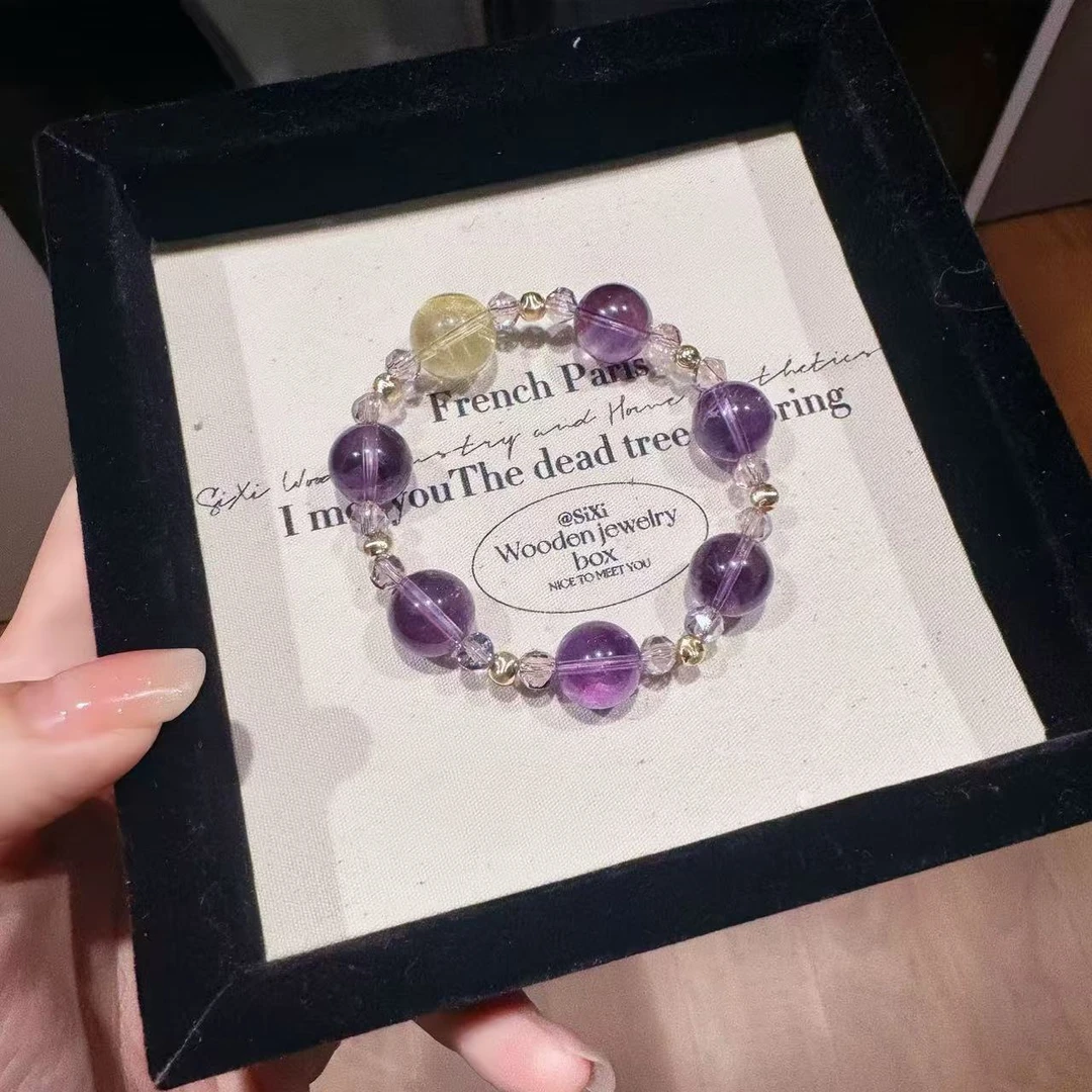 2546【堇色流光】天然 紫水晶 黄水晶 施华洛华子 设计款 多样性发