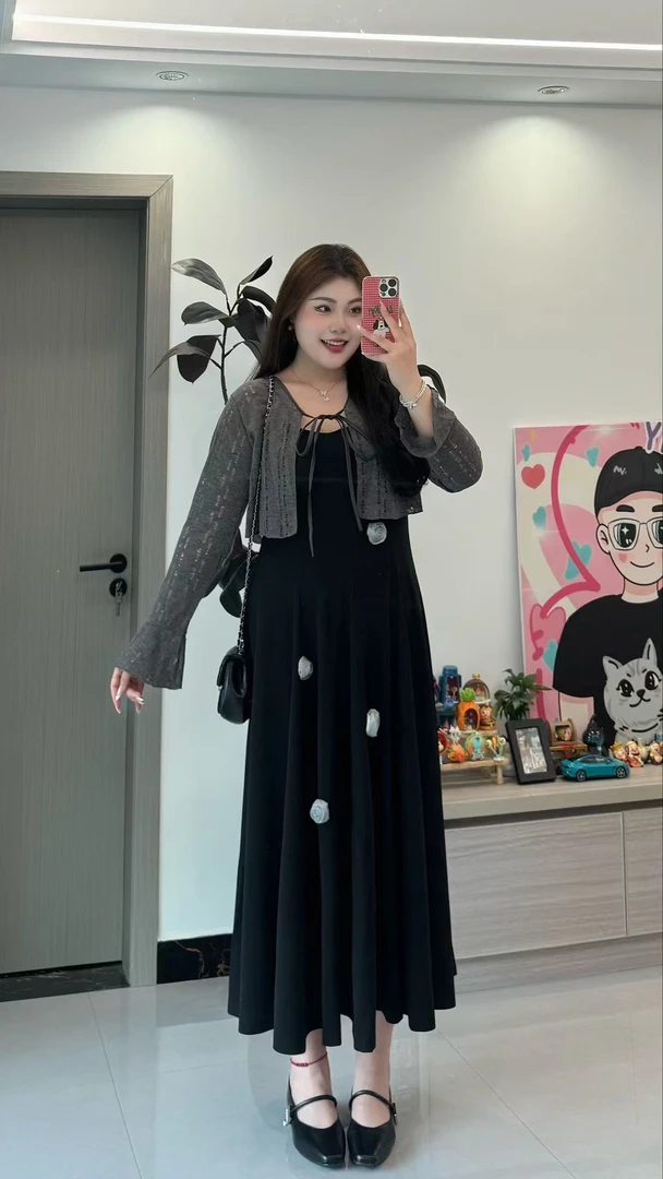 大码复古连衣裙显瘦套装5011