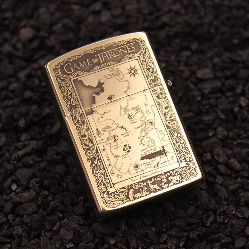 佐罗纯铜防风煤油打火机创意精雕手工蚀刻冰与火之歌