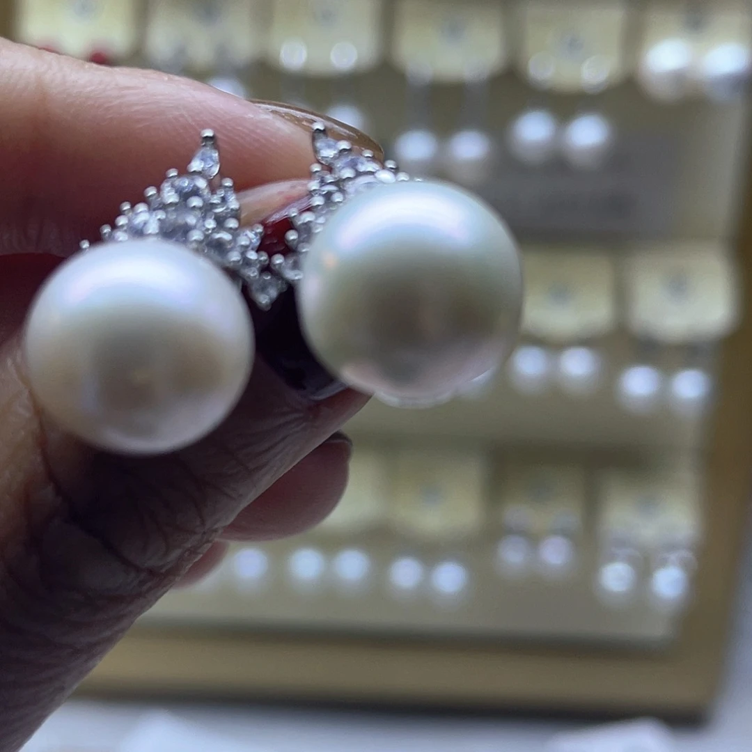 淡水珍珠耳饰银S925镶嵌