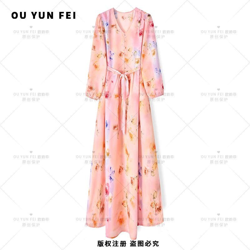 高级感连衣裙女夏季新款气质显瘦穿搭印花长裙F1980