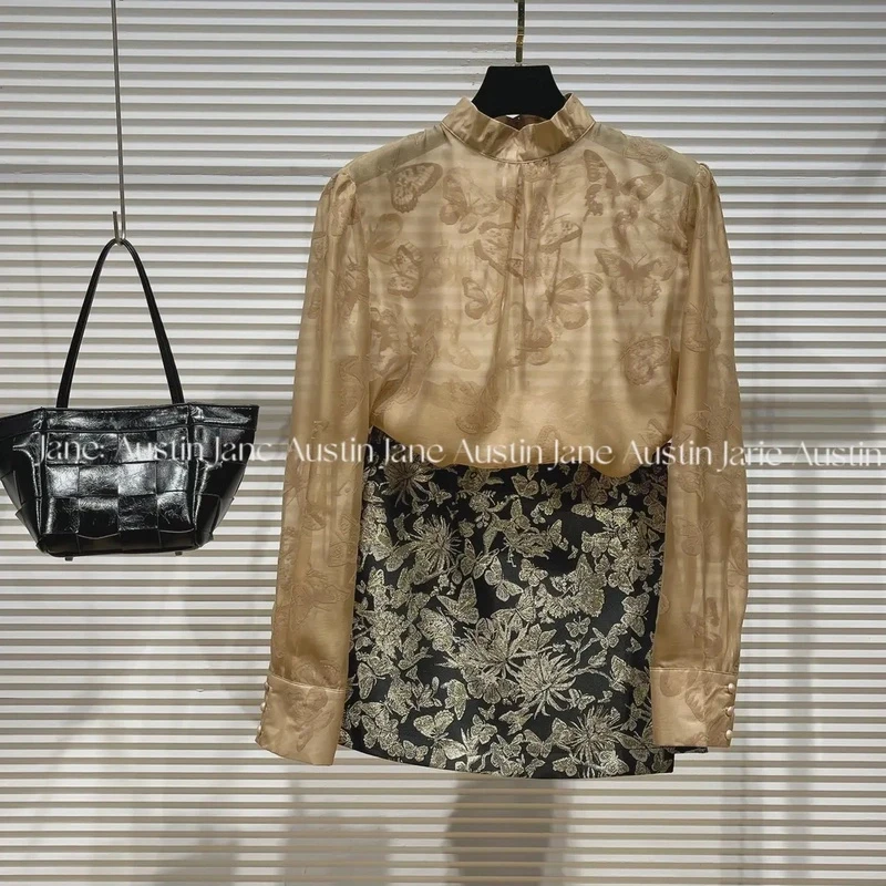 Jane Austin •（蝶恋花）2025设计感气质轻奢提花时尚衬衫