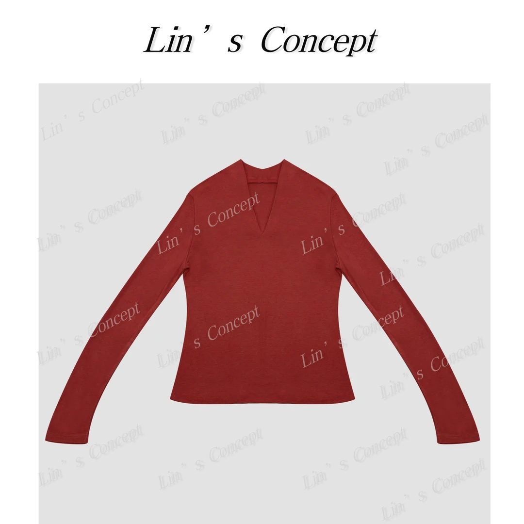 【Lin's concept】极简设计师款V领修身打底T恤 DL2404937
