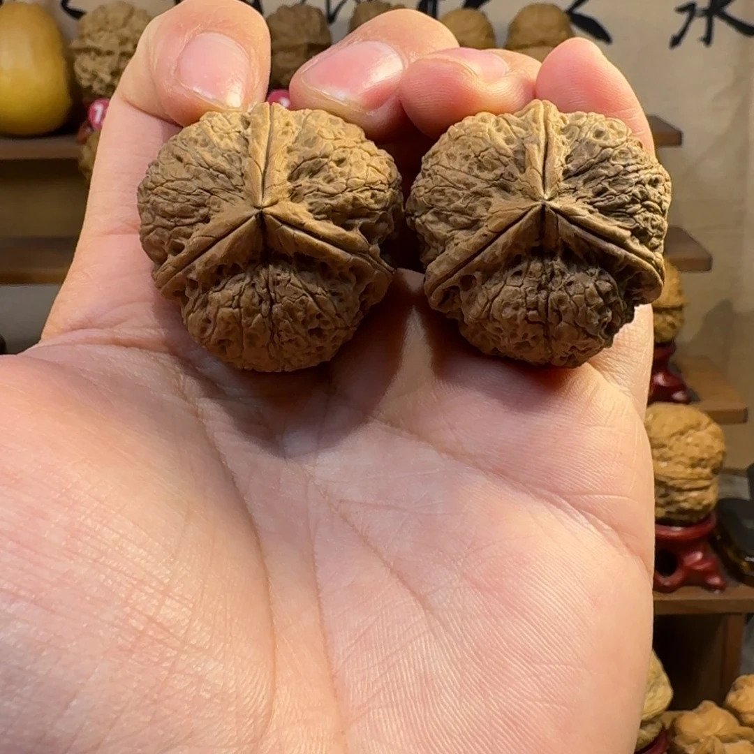 铁核桃把件铁狮子三棱正奔