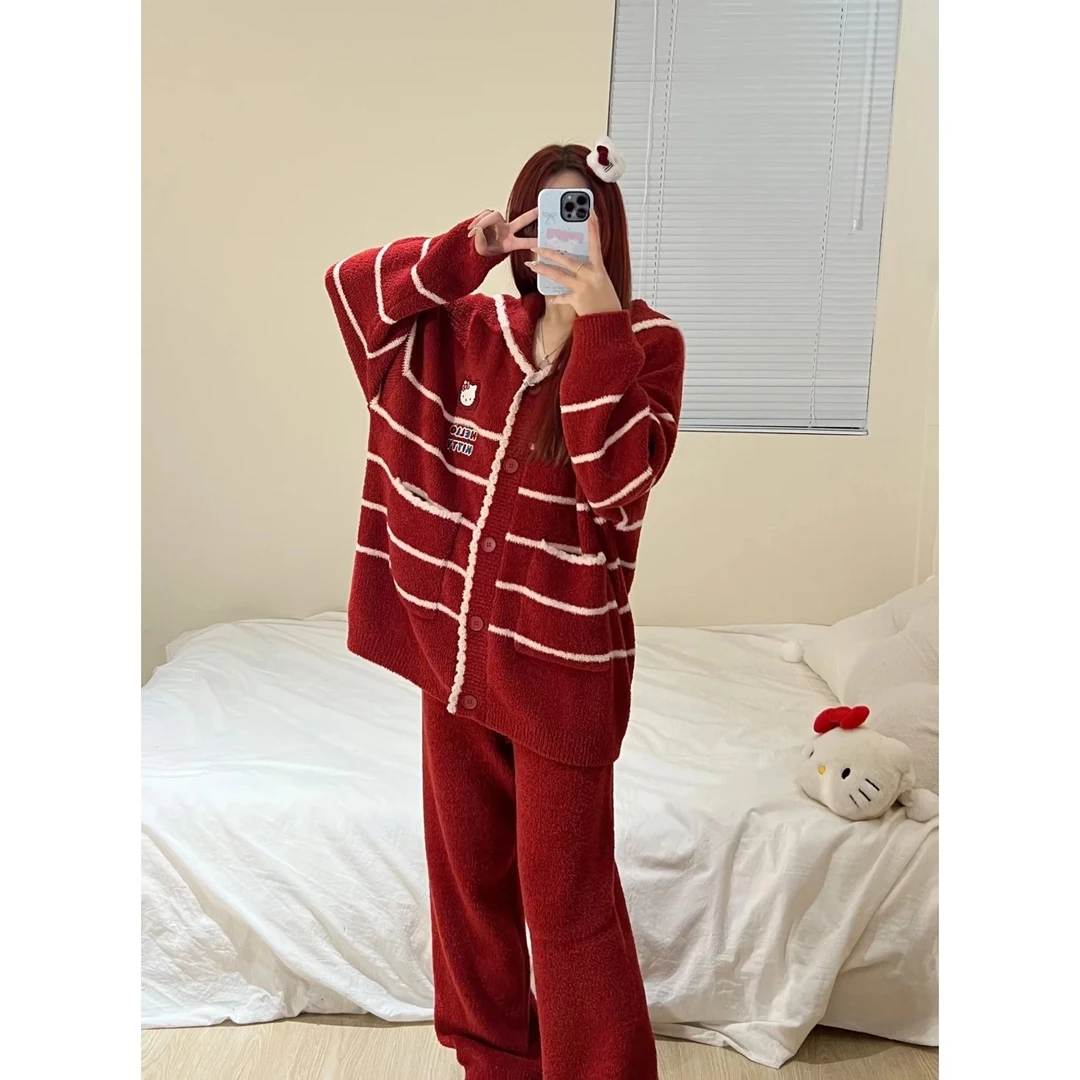 【DMXJ大梦想家】甜美半边绒睡衣女秋冬季套装加厚针织可外穿家居服