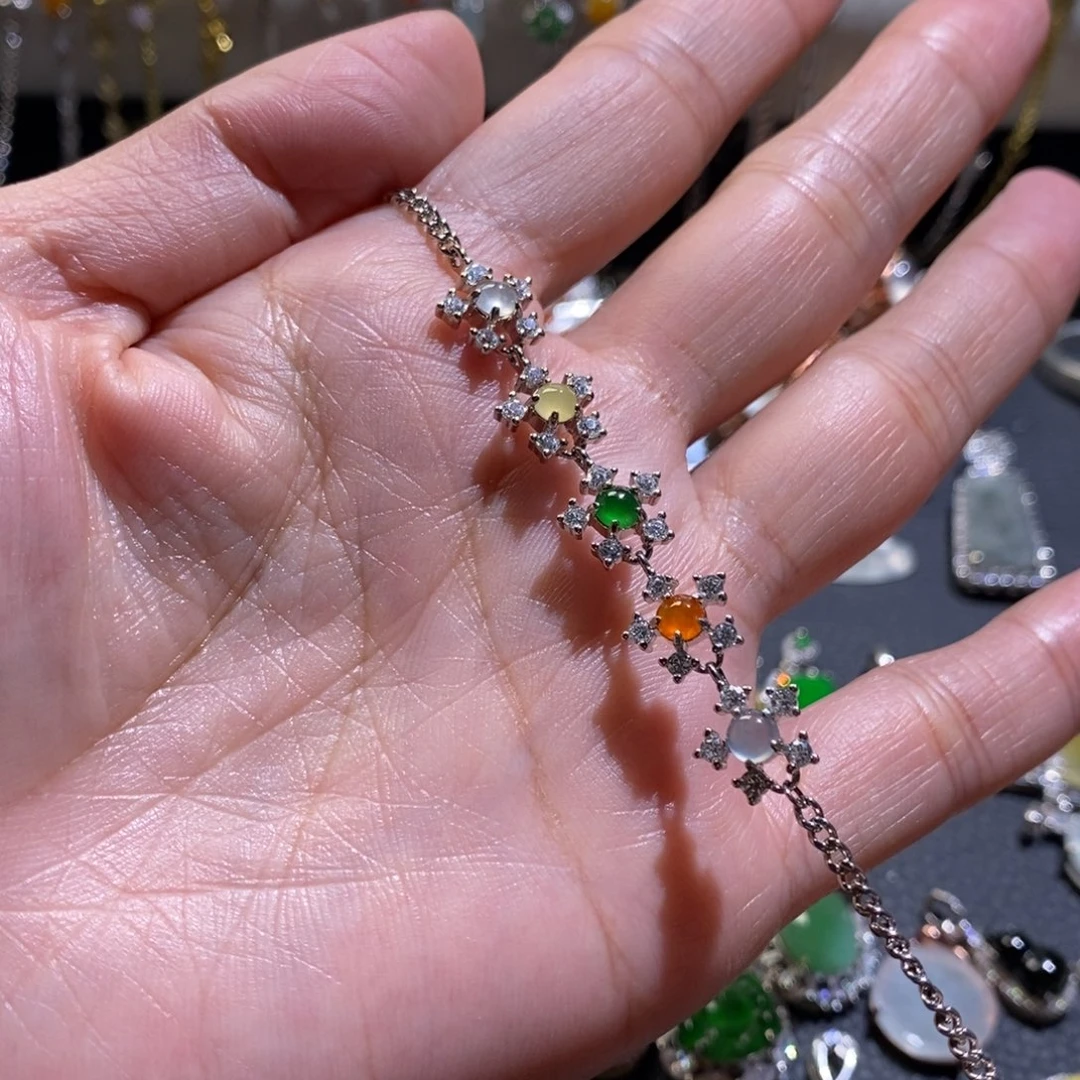 翡翠手链银S925镶嵌翡翠