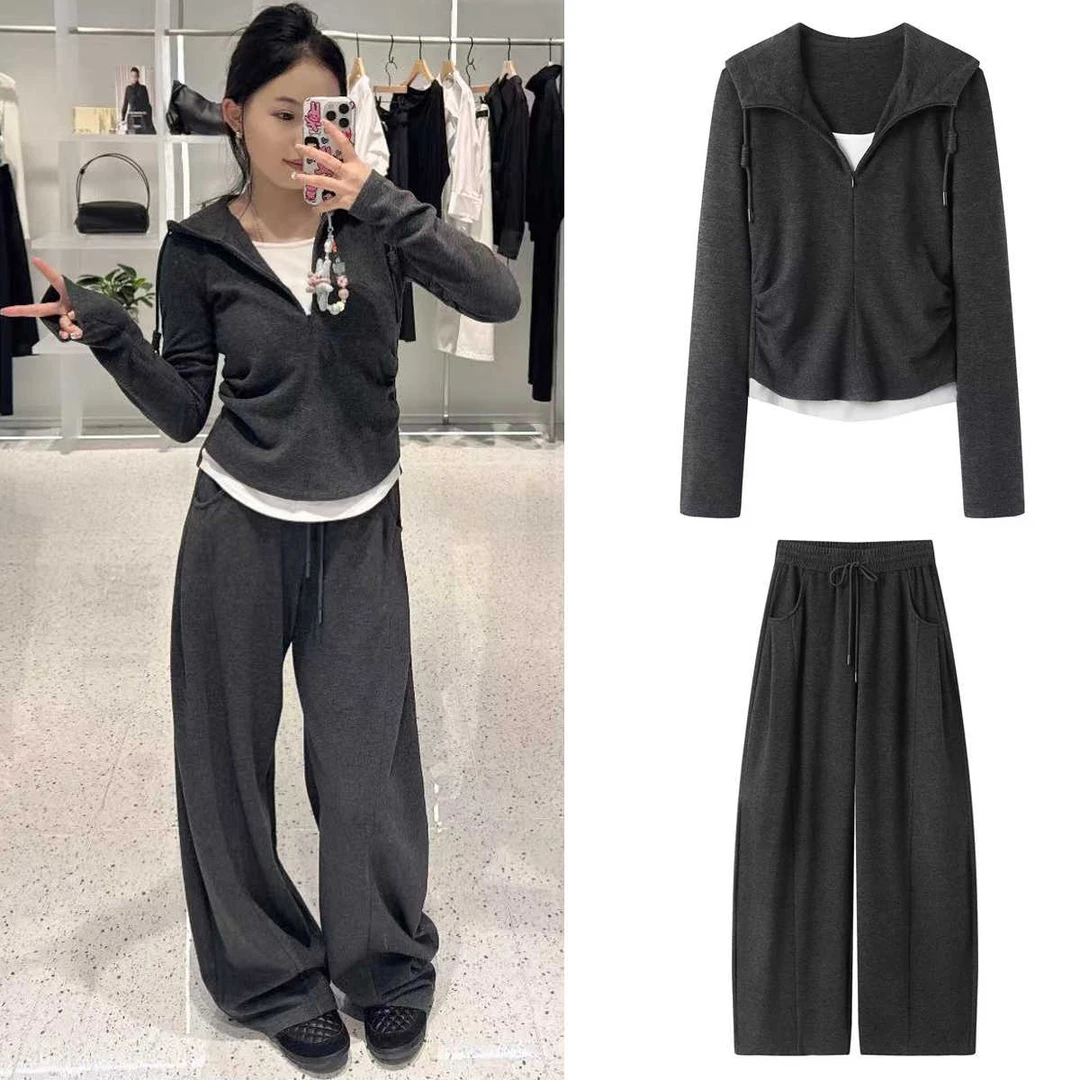 艾诺丝商场同款2025秋新款连帽打底衫女假两件上衣604114